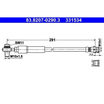 Bilde av ATE 83.8207 0290.3 Bremseslange 291 M10x1 VOLKSWAGEN: Golf 7, AUDI: A3 Sportback