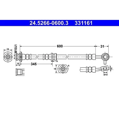 Bilde av ATE 24.5266 0600.3 Bremseslange 600 M10x1 NISSAN: Qashqai / Qashqai+2 I, 2