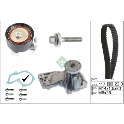 Bilde av INA 530 0605 30 vannpumpe + Registerreimsett med FORD: MONDEO 4 Turnier, FOCUS 3 FIESTA 6, VOLVO: V70 3, V40 Hatchback, V60 I