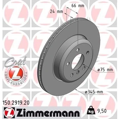 Bilde av ZIMMERMANN COAT Z 150.2919.20 Bremseskiver 345 24 6/5 5 120 innvendig ventilert belagt høy karbon BMW: 3 Sedan, 4 Coupé, Touring
