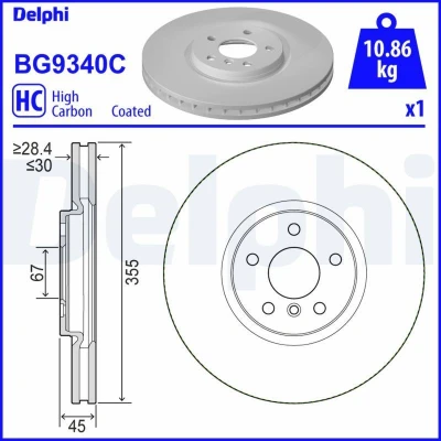Bilde av DELPHI BG9340C Bremseskiver 335 30 5 ventilert belagt høy karbon uten hjullager, ABS sensorring MINI: Hatchback