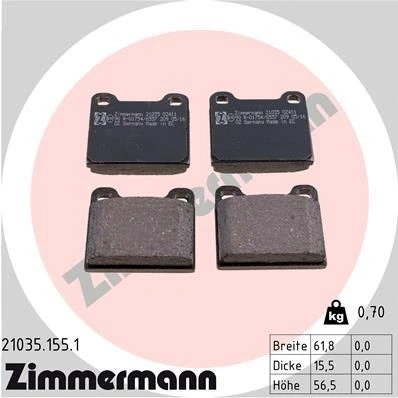 Bilde av ZIMMERMANN 21035.155.1 Bremseklosser Bildet viser leveranseinnholdet MERCEDES BENZ: S Klasse Sedan, W123 Stasjonsvogn