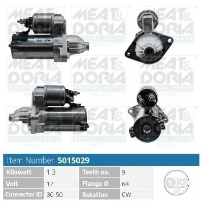 Bilde av MEAT &amp; DORIA 5015029 Starter 12V 1,3kW 9 30 50 64mm FIAT: 500 Hatchback, Strada Pick up, Doblo I Cargo, OPEL: Corsa D Hatchback