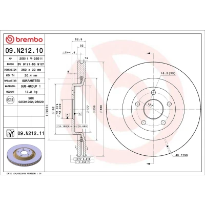 Bilde av BREMBO COATED DISC LINE 09.N212.11 Bremseskiver 360 32 5 innvendig ventilert belagt