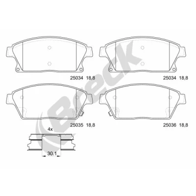Bilde av BRECK 25034 00 701 10 Bremseklosser med akustisk slitasjevarsel OPEL: Astra J Sports Tourer, Mokka / X, Zafira C Tourer
