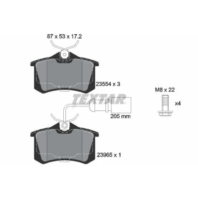 Bilde av TEXTAR 2355403 Bremseklosser med integrert slitasjevarselkontakt bremsecaliperskruer VOLKSWAGEN: Sharan I, SEAT: Alhambra FORD: Galaxy Mk1 MPV