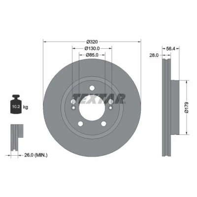 Bilde av TEXTAR 92332803 Bremseskiver 320 28 05/07 130 innvendig ventilert belagt uten hjullager, hjulfestebolt, hjulnav SSANGYONG: Rexton