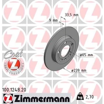Bilde av ZIMMERMANN COAT Z 100.1248.20 Bremseskiver 239 9 6/5 5 100 fullt ut belagt VOLKSWAGEN: Golf 4, 4 Variant, Bora Sedan, SKODA: Octavia 1 Combi