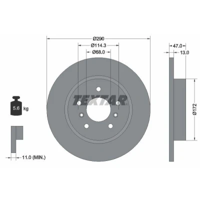 Bilde av TEXTAR PRO 92274003 Bremseskiver 290 13 05/07 114,3 fullt ut belagt uten hjulfestebolt, hjulnav NISSAN: Qashqai 2, RENAULT: Megane 4, Kadjar