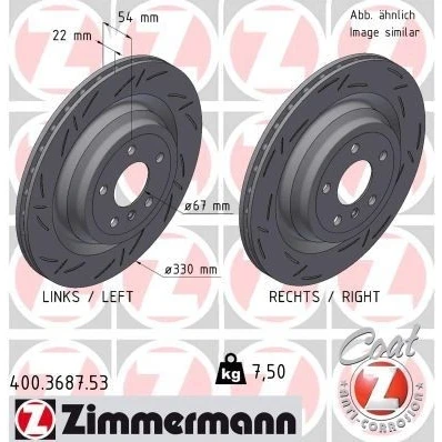 Bilde av ZIMMERMANN 400.3687.53 Bremseskiver 330 22 6/5 5 112 innvendig ventilert, med sliss belagt høy karbon MERCEDES BENZ: ML Klasse, GLE SUV