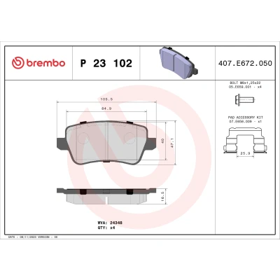 Bilde av BREMBO P 23 102 Bremseklosser ekskl. slitasjevarselkontakt med bremsecaliperskruer uten tilbehør FIAT: Croma II Stasjonsvogn