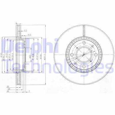 Bilde av DELPHI BG4049C Bremseskiver 252 20 4 ventilert belagt ubehandlet uten hjullager, ABS sensorring SUZUKI: SWIFT 3, OPEL: Agila B