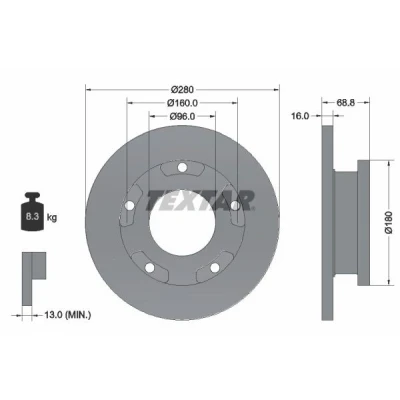 Bilde av TEXTAR 92159103 Bremseskiver 280 16 05/05 160 fullt ut belagt med ABS senorring, uten hjulfestebolt, hjulnav FORD: Transit Mk6 Van