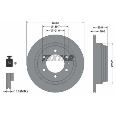 Bilde av TEXTAR 92091600 Bremseskiver 313 18 06/07 139,7 innvendig ventilert uten hjulfestebolt, hjulnav OPEL: Frontera B SUV