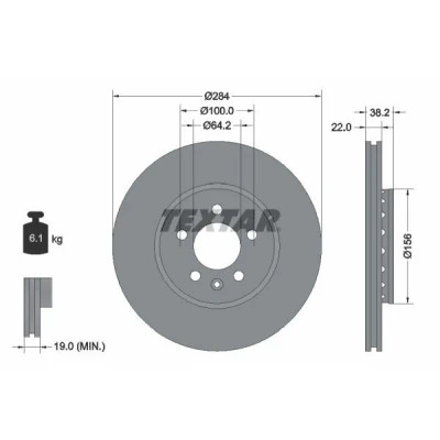 Bilde av TEXTAR 92103400 Bremseskiver 284 22 05/06 100 utvendig ventilert uten hjulfestebolt, hjulnav ROVER: 75