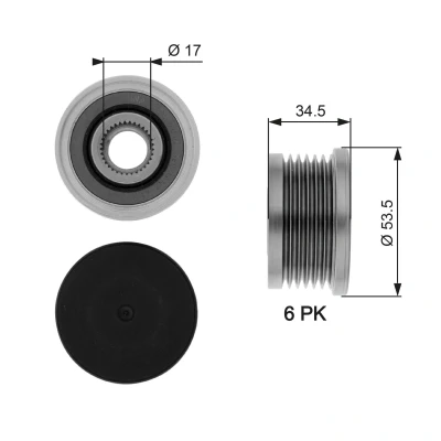 Bilde av GATES OAP7109 Frihjul Dynamo 34,5 FleetRunner Micro V Stretch Fit RENAULT: MEGANE 2