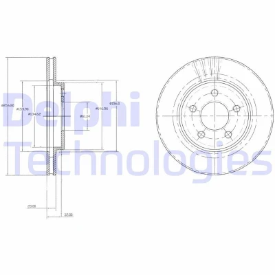 Bilde av DELPHI BG3594 Bremseskiver 257 20 5 ventilert oljet ubehandlet uten hjullager, ABS sensorring