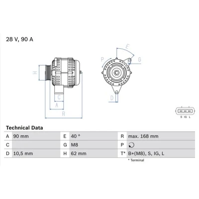Bilde av BOSCH 0 986 045 170 Dynamo 28V 90A IVECO: EuroCargo I III
