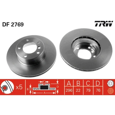 Bilde av TRW DF2769 Bremseskiver 296 22 5 120 ventilert spraylakkert høy karbon BMW: Touring, Sedan