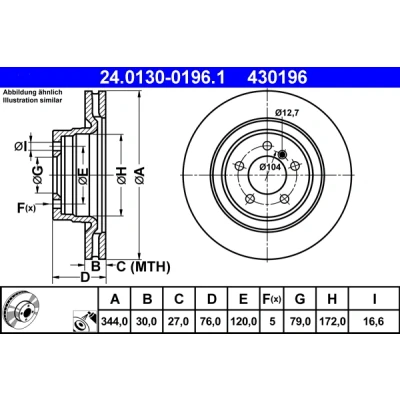 Bilde av ATE 24.0130 0196.1 Bremseskiver 344,0 30,0 5 120,0 ventilert belagt LAND ROVER: Range Rover 3