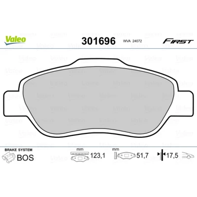 Bilde av VALEO 301696 Bremseklosser FIRST framaksel ekskl. slitasjevarselkontakt uten antiskrike blikk FIAT: Panda II Hatchback