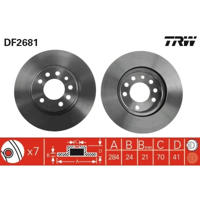 Bilde av TRW DF2681 Bremseskiver 284 24 7 110 ventilert spraylakkert OPEL: Calibra A, Vectra A Sedan, SAAB: 900 II Hatchback