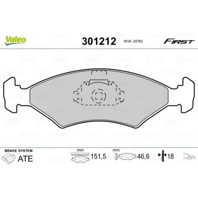 Bilde av VALEO 301212 Bremseklosser FIRST framaksel ekskl. slitasjevarselkontakt uten antiskrike blikk FORD: Sierra Mk2 Hatchback, Mk1 Hatchback
