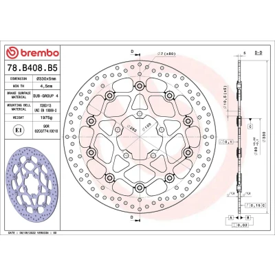 Bilde av BREMBO Bremseskive Serie Oro foran 330mm 5mm 5 hullet, todelt bremseskive, flytende 78B408B5 Bremseskiver, Skivebremser