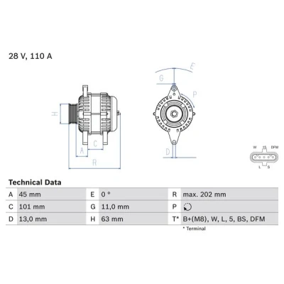 Bilde av BOSCH 0 986 049 360 Dynamo 28V 110A