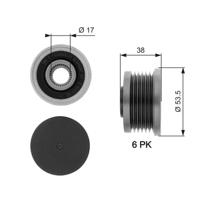 Bilde av GATES OAP7081 Frihjul Dynamo 38 FleetRunner Micro V Stretch Fit RENAULT: MEGANE 3, GRAND SCENIC 2