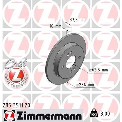 Bilde av ZIMMERMANN COAT Z 285.3511.20 Bremseskiver 234 10 6/4 4 100 fullt ut belagt KIA: Picanto II, I, HYUNDAI: i10 I