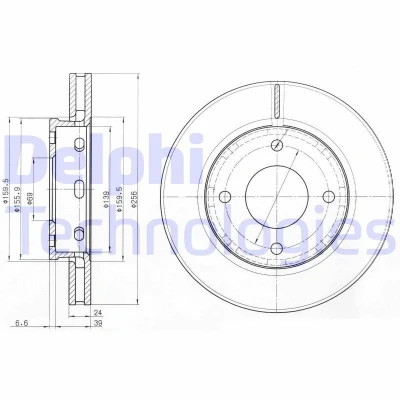 Bilde av DELPHI BG3987 Bremseskiver 256 24 4 ventilert oljet ubehandlet uten hjullager, ABS sensorring MITSUBISHI: COLT 6, SMART: Forfour I