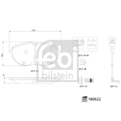Bilde av FEBI BILSTEIN 180622 Bremseklosser framaksel inkl. slitasjevarselkontakt med antihyle blikk, bremsecaliperskruer, festemateriell
