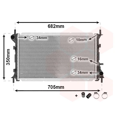 Bilde av VAN WEZEL 18002265 Radiator Aluminium 600 388 25 *** IR PLUS med tilbehør Kjøleribber loddet FORD: Focus Mk1 Sedan