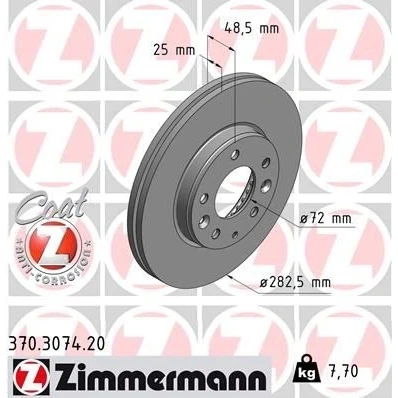 Bilde av ZIMMERMANN COAT Z 370.3074.20 Bremseskiver 283 25 8/5 5 114 innvendig ventilert belagt MAZDA: 6 Stasjonsvogn, Sedan, Hatchback