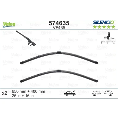Bilde av Vindusvisker Valeo Silencio X.trm, Flat Blade Set 574635 foran Rammeløs stiftfeste PEUGEOT: 207 Hatchback, CC