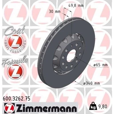 Bilde av ZIMMERMANN bremseskive VOLKSWAGEN: T Roc 340mm 30mm 10/5 5 hull 112mm innvendig ventilert, todelt belagt legert / høykull 600.3262.75
