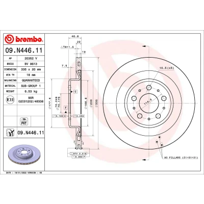 Bilde av BREMBO 09.N446.11 Bremseskiver 335 20 5 innvendig ventilert belagt