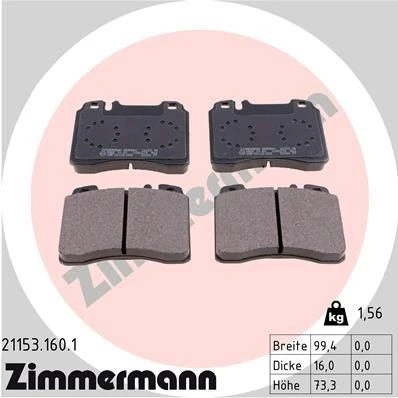 Bilde av ZIMMERMANN 21153.160.1 Bremseklosser klargjort for slitasjeindikator Bildet viser leveranseinnholdet MERCEDES BENZ: E Klasse T modell, Sedan