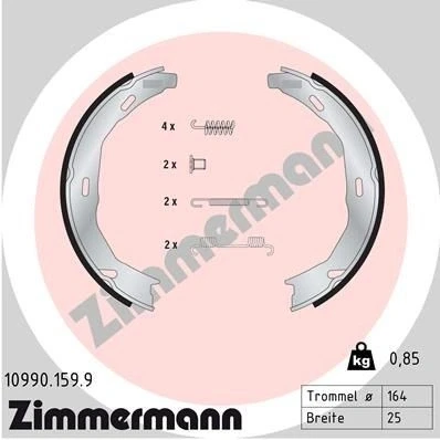 Bilde av ZIMMERMANN 10990.159.9 Handbromsbackar Bildet viser leveranseinnholdet MERCEDES BENZ: C Klasse T modell, Sedan, Coupé