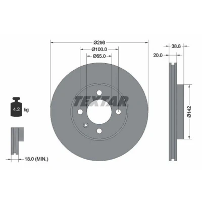 Bilde av TEXTAR PRO 92036803 Bremseskiver 256 20 04/05 100 innvendig ventilert belagt uten hjulfestebolt, hjulnav VOLKSWAGEN: GOLF 3, 2