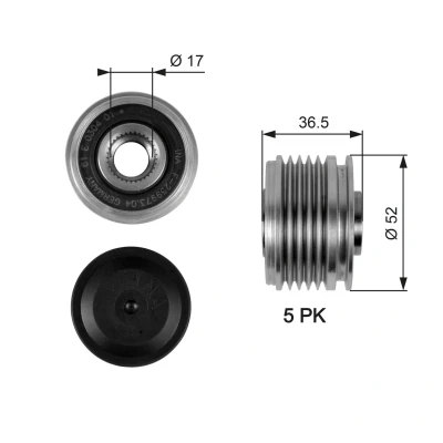 Bilde av GATES OAP7064 Frihjul Dynamo 36,5 FleetRunner Micro V Stretch Fit MERCEDES BENZ: B Klasse, A Klasse