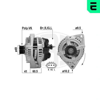 Bilde av Dynamo 14V 140A jaguar s type ii, xj, xk 8 convertible, coupé, cabriolet coupé ii OE 2W93 10300 AA, AB, C2C1310