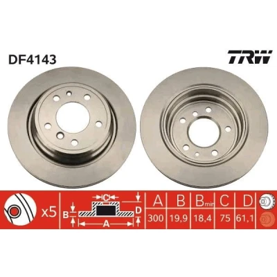Bilde av TRW DF4143 Bremseskiver 300 19,9 5 120 ventilert spraylakkert BMW: Sedan, Touring