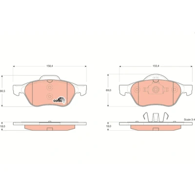 Bilde av TRW COTEC GDB1540 Bremseklosser ikke klargjort for slitasjeindikator RENAULT: LAGUNA 2 Grandtour