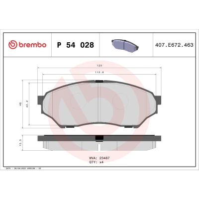 Bilde av BREMBO P 54 028 Bremseklosser ekskl. slitasjevarselkontakt uten tilbehør