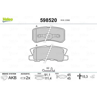 Bilde av VALEO 598520 Bremseklosser bakaksel inkl. slitasjevarselkontakt uten antiskrike blikk MITSUBISHI: Outlander 2 SUV, PAJERO 4, ASX SUV