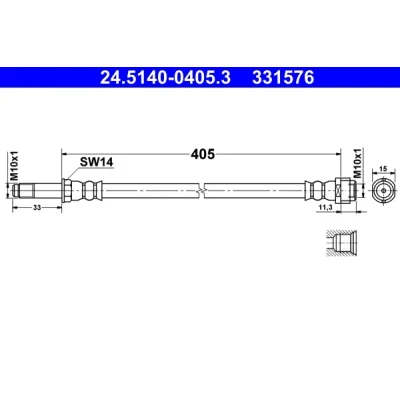 Bilde av ATE 24.5140 0405.3 Bremseslange 405 M10x1 MERCEDES BENZ: C Klasse Sedan, T modell