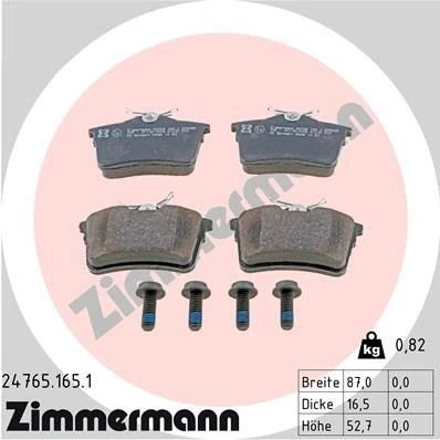Bilde av ZIMMERMANN 24765.165.1 Bremseklosser med skruer Bildet viser leveranseinnholdet PEUGEOT: Partner II Van, 308 I SW, Tepee