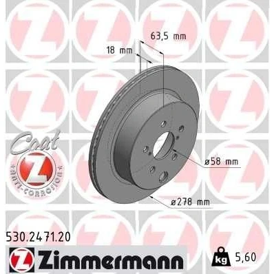 Bilde av ZIMMERMANN 530.2471.20 Bremseskiver 278 18 8/5 5 100 innvendig ventilert belagt SUBARU: Forester IV